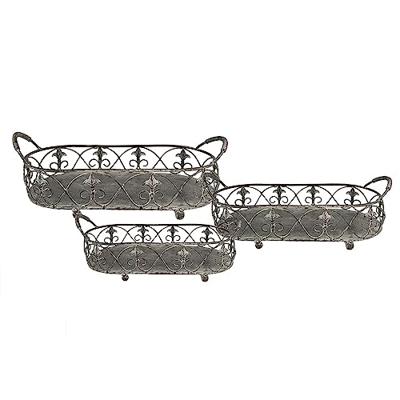 Clayre & Eef Opbergmand Set van 3 Grijs Groen Ijzer Planthouder Clayre & Eef Opbergmand Set van 3 Grijs Groen Ijzer Planthouder