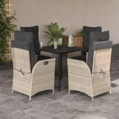5-delige Tuinset met kussens poly rattan lichtgrijs