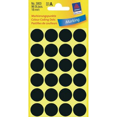 Etiket Avery Zweckform 3003 rond 18mm zwart 96 etiketten | 10 stuks