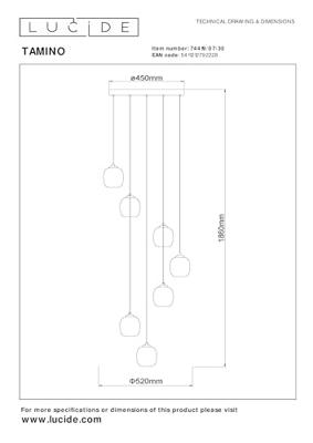 Lucide TAMINO - Hanglamp - Ø 52 cm - LED Dimb. - 7x7W 3000K - Zwart