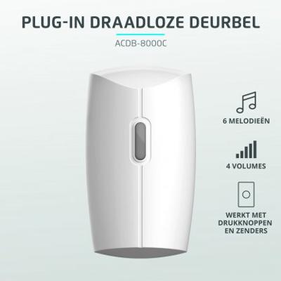 KlikAanKlikUit ACDB-8000C (230v) Plug-in draadloze deurbel KlikAanKlikUit ACDB-8000C (230v) Plug-in draadloze deurbel