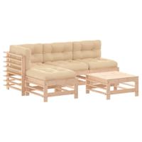 5-delige Loungeset met kussens massief hout - thumbnail