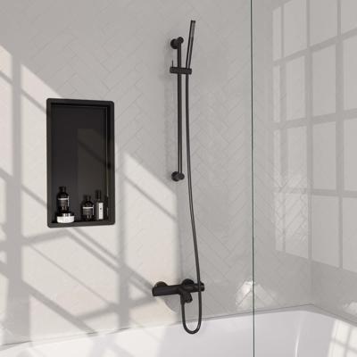 Opbouw baddouche thermostaatkraan SET 01 met glijstang, handdouche en doucheslang - Mat zwart