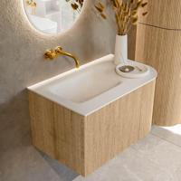 Mondiaz KURVE 75 cm Onderkast Greeploos 1 Lade Met Deuren Oak, Wastafel Solid Surface Links Talc 0 Kraangaten Zonder Spiegel (KRVGRU75R1L1D0KL-Oak/Tal) - thumbnail