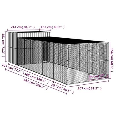 Hondenhok met ren 214x661x181 cm gegalvaniseerd staal antraciet