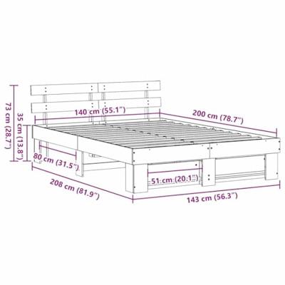 Bedframe met hoofdeinde Bruin 140 x 200 cm Massief grenenhout