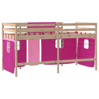 Kinderhoogslaper met gordijnen 80x200 cm grenenhout roze
