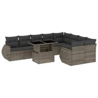 10-delige Loungeset met kussens poly rattan grijs - thumbnail