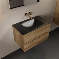 MONDIAZ AIVY 80cm badmeubel Chai, wastafel Urban solid surface midden zonder kraangat met spiegel (AI-351171URBAN-NO - AI-M80CHMI - AI-S80X70) - thumbnail