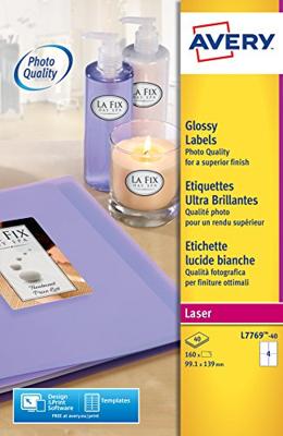 Etiket Avery Zweckform L7769-40 99.1x139mm hoogglans wit 160stuks