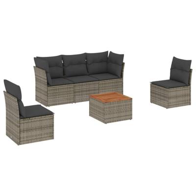 6-delige Loungeset met kussens poly rattan grijs - thumbnail