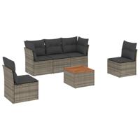 6-delige Loungeset met kussens poly rattan grijs - thumbnail