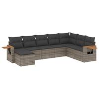 8-delige Loungeset met kussens poly rattan grijs - thumbnail