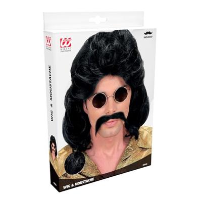 Pruik en Snor 70&apos;s zwart
