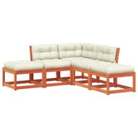 5-delige Loungeset met kussens massief grenenhout wasbruin - thumbnail