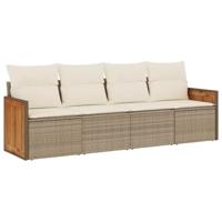 4-delige Loungeset met kussens poly rattan beige - thumbnail