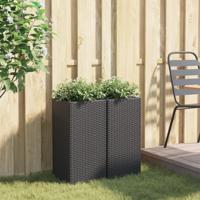 Plantenbakken 2 st 30x30x60 cm poly rattan zwart - thumbnail