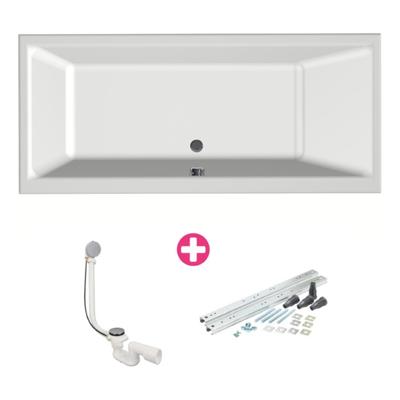 Xenz Kristal Ligbad - 170x75x48 - afvoer Midden - acryl - wit 6985-01