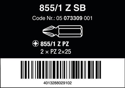 Wera 855/1 Z Bits Pozidriv, 2 x PZ 2 x 25 mm - 1 stuk(s) - 05073309001 Wera 855/1 Z Bits Pozidriv, 2 x PZ 2 x 25 mm - 1 stuk(s) - 05073309001