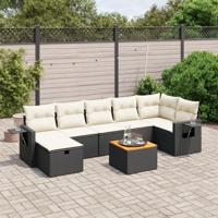 8-delige Loungeset met kussens poly rattan zwart - thumbnail