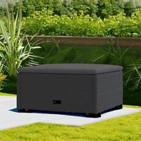 Voetensteun met kussen poly rattan zwart - thumbnail