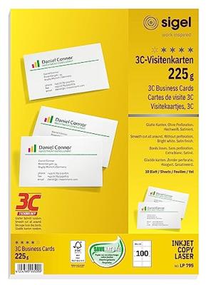 Sigel LP795 Bedrukbare visitekaarten, gladde kant 85 x 55 mm Helderwit 100 stuk(s) Papierformaat: DIN A4 Sigel LP795 Bedrukbare visitekaarten, gladde kant 85 x 55 mm Helderwit 100 stuk(s) Papierformaat: DIN A4