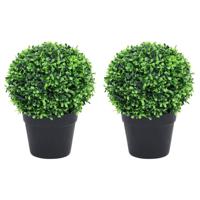 Kunstplanten met pot 2 st buxus bolvorming 32 cm groen - thumbnail