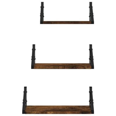 3-delige Wandschappenset bewerkt hout gerookt eikenkleurig