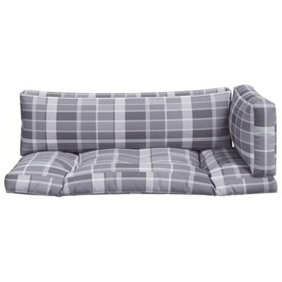 VidaXL Palletkussens 3 st ruitpatroon stof grijs
