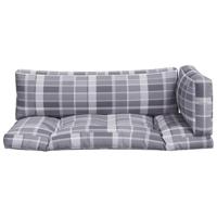 VidaXL Palletkussens 3 st ruitpatroon stof grijs - thumbnail