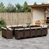 15-delige Tuinset met kussens poly rattan bruin - thumbnail