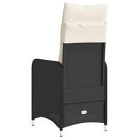 Tuinstoel verstelbaar met kussens poly rattan zwart - thumbnail