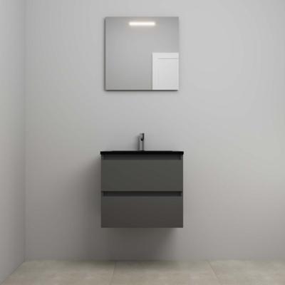 On-Line Badkamermeubelset - 60 cm - Voorgemonteerd - Ladestructuur - Acryl Wastafel - 1 Kraangat - Spiegel met LED-Verlichting - Mat Antraciet