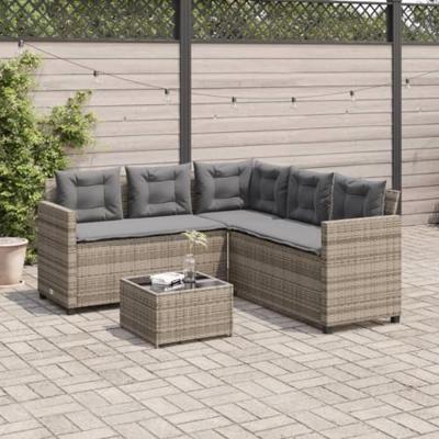Tuinbank met tafel en kussens L-vormig poly rattan grijs Tuinbank met tafel en kussens L-vormig poly rattan grijs
