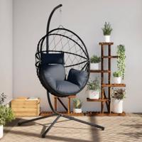 VidaXL Hangstoel met standaard rattan en staal antracietkleurig - thumbnail