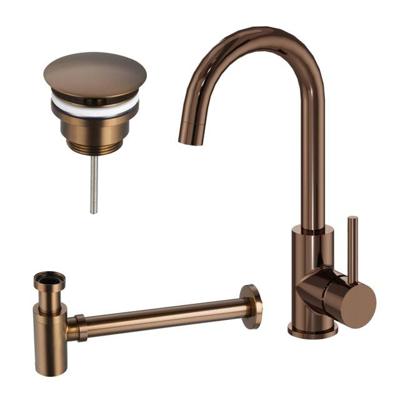 Fortifura Calvi Wastafelkraanset - hoge wastafelkraan - draaibare uitloop - always open plug - verlaagde design sifon - Geborsteld koper PVD (Koper) SW799403 / SW799405 / SW970035 Fortifura Calvi Wastafelkraanset - hoge wastafelkraan - draaibare uitloop - always open plug - verlaagde design sifon - Geborsteld koper PVD (Koper) SW799403 / SW799405 / SW970035