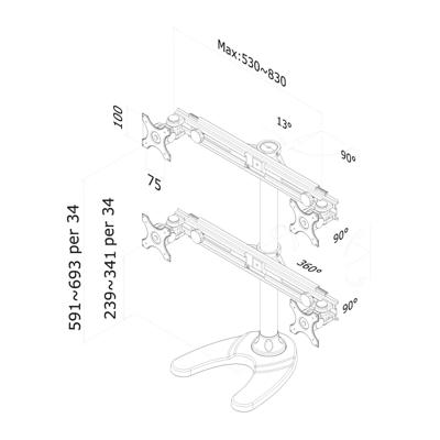 Neomounts FPMA-D700DD4 Monitorvoet Aantal monteerbare displays: 4 Display(s) 48,3 cm (19) - 76,2 cm (30) Zwart In hoogte verstelbaar, Kantelbaar, Zwenkbaar,
