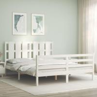 Bedframe met hoofdbord massief hout wit 160x200 cm - thumbnail