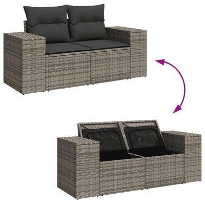 5-delige Loungeset met kussens poly rattan grijs - thumbnail