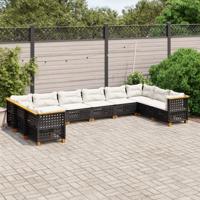 11-delige Loungeset met kussens poly rattan zwart - thumbnail