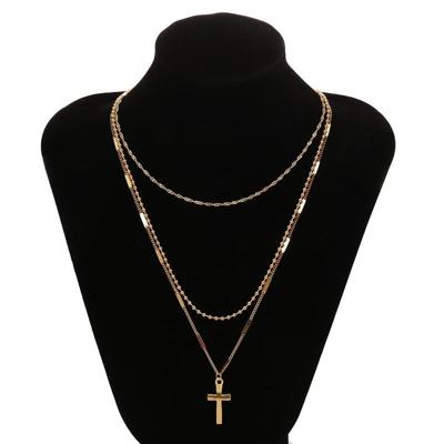 Vrouwenhand gemaakte multi kettingen Kruis hanger ketting (goud)
