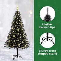 VidaXL Kerstboom met 150 led met standaard zwart 150 cm pvc - thumbnail