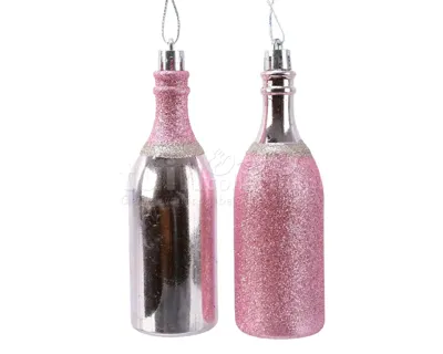Kerstornament Champagnefles Roze Assorti 1st