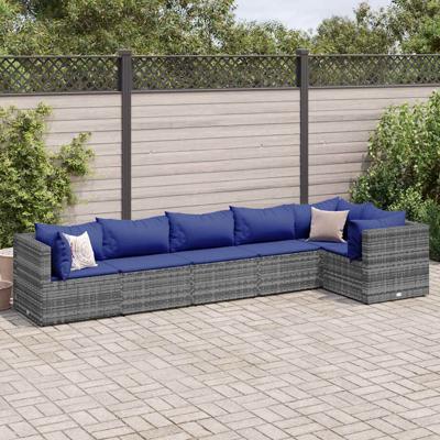 5-delige Loungeset met kussens poly rattan grijs 5-delige Loungeset met kussens poly rattan grijs