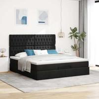 Ottoman bed met matras en LED's 180x200cm stof zwart - thumbnail