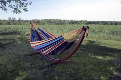 Vivere Combo Dubbele Katoenen Hangmat met Massief Houten Standaard | Tropical