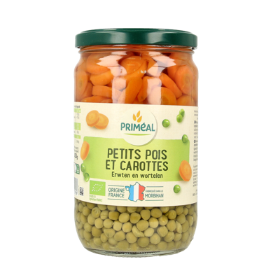 Primeal Doperwten en wortelschijfjes bio 660 Gram Primeal Doperwten en wortelschijfjes bio 660 Gram