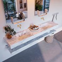 MONDIAZ ALAN-DLUX 200cm planchet Glace. Vrijhangende wastafel CLOUD dubbel zonder kraangat, kleur Glace. - thumbnail