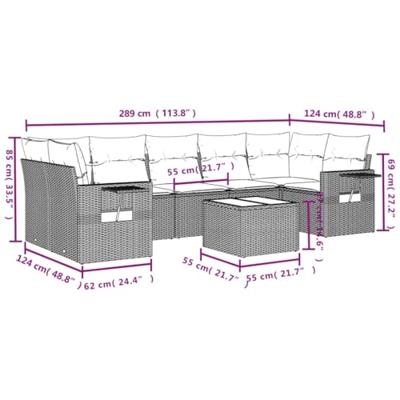 8-delige Loungeset met kussens poly rattan bruin