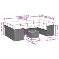 10-delige Loungeset met kussens poly rattan gemengd beige - thumbnail